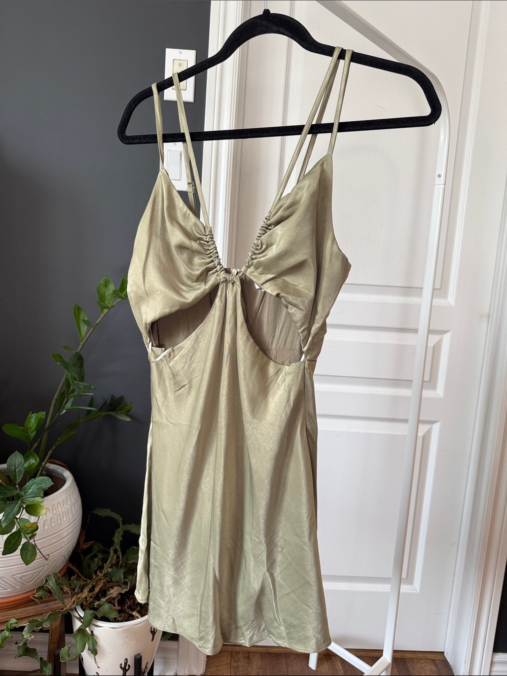 Women’s Olive Cutout Satin Dress